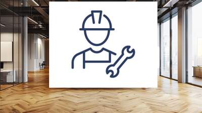 Wrench and technician thin line icon. Builder, uniform, workman isolated outline sign. Repair and maintenance concept. Vector illustration symbol element for web design and apps Wall mural