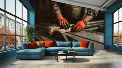 carpenter works with manual and electric equipment Wall mural