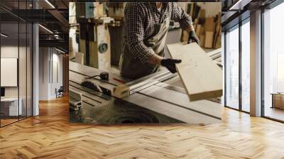 Skilled Carpenter craftsman at work in his workshop Wall mural