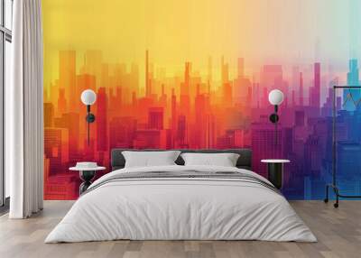 abstract city skyline, abstract city background, sunset over the city Wall mural