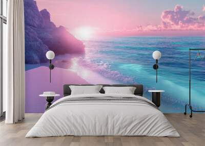 aesthetic beach, pastel colors, summer beach Wall mural