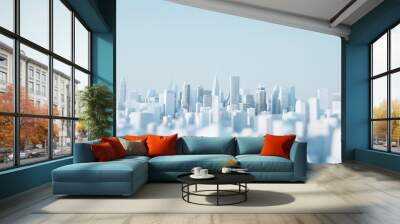 blue city skyline, city modeling, skyline of city, 3d model rendering, city landscape Wall mural