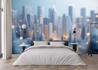 christmas tree in the city, winter city landscape Wall mural