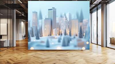 christmas tree in the city, winter city landscape Wall mural