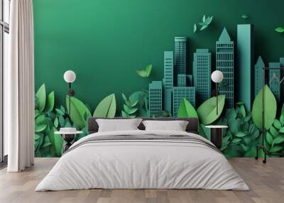 green grass and city background, eco-friendly city , smart city landscape Wall mural