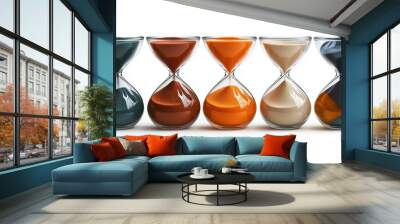 hourglass with sand, set of six glass sand timers on a white background, hourglass isolated on white Wall mural