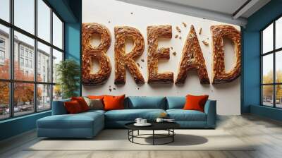 Text design with a bread texture, bread, sliced bread, typography design Wall mural