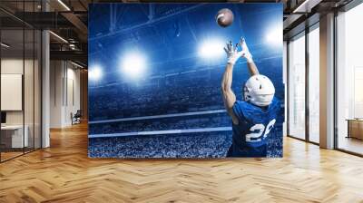 American Football Player Catching a touchdown Pass in a large stadium. View from below Wall mural