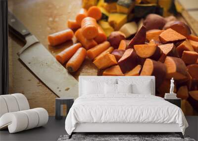 chopped root vegetables in the kitchen Wall mural