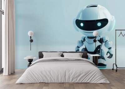 Futuristic vector-style image of cute, white, 3D, robot AI generate Wall mural