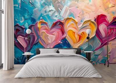 3d abstract oil painting art of valentine hearts Wall mural