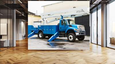 Front and side view of parked power utility truck. Wall mural