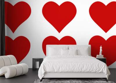 Set red shape heart icon, vector set heart shape, lovers on Valentines day Wall mural