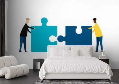 Business concept. Teamwork metaphor. Two businessmen connecting puzzle elements. isolated on white background. Vector illustration. Wall mural