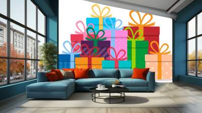 Gift box stack or pile. Vector illustration. Wall mural