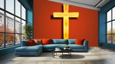 Golden Christian cross. Realistic cross isolated on background. Vector illustration. Wall mural