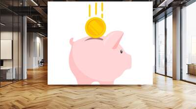 Piggy bank with coin. Money saving, economy, investment, banking or business services concept. Vector illustration. Wall mural