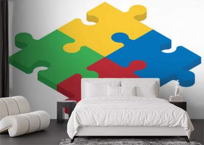 Set of Isometric puzzle pieces. Concept of teamwork, communication, problem or challenge solution. Vector illustration. Wall mural