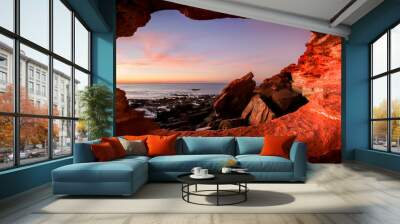 Looking out from a small cave at  Gantheaume Point  Broome  Western Australia at sunset Wall mural