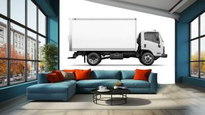 A White Box Truck Side View isolated on a White Background Wall mural