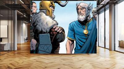 norse gods aesir and vanir in negotiations, norse mythology  Wall mural