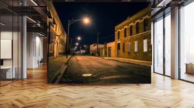 Dark and scary urban industrial city district at night Wall mural