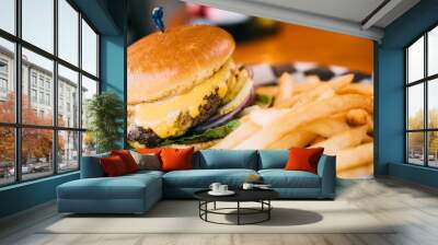 American Burger and fries Wall mural