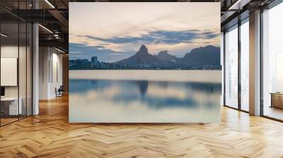 sunset at rodrigo de freitas lagoon in Rio de Janeiro, Brazil. Wall mural