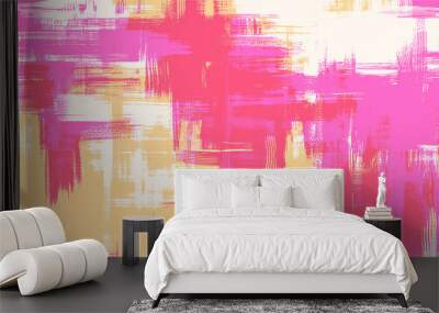 Abstract background painting on canvas, dirty art. Grungy cross hatching paint strokes, vector background illustration Wall mural