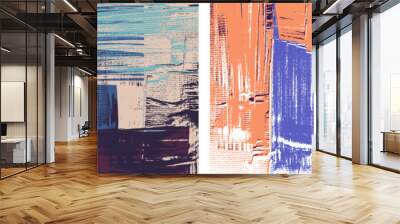 Colorful paint strokes on canvas, set of abstract paintings, cross hatching grungy vector background Wall mural