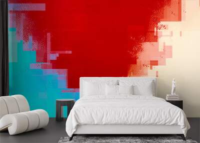 Digital painting, abstract digital artwork in bright color palette. Wall art for interior with red, blue accent. Geometric background illustration Wall mural