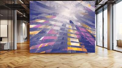 Violet blue sky painting, abstract paint strokes. Acrylic artwork, hand painted art Wall mural