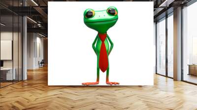 3d illustration of a green frog with a tie on a white background Wall mural