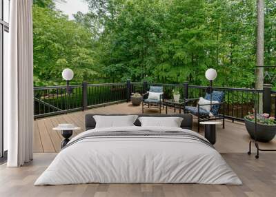 Beautiful Summer Staged Deck with Nature Woods and a Flower Pot Wall mural