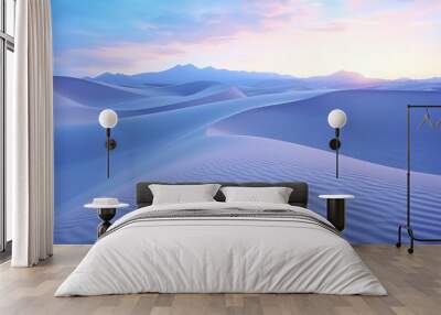 Beautiful White Sand Dunes During Blue Hour in Winter, Sand Ripple Texture and Mountain Views Wall mural