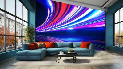 Vector art of dynamic light motion, light trail, high speed effect, traffic motion. light motion effect, slow shutter of traffic.  Wall mural