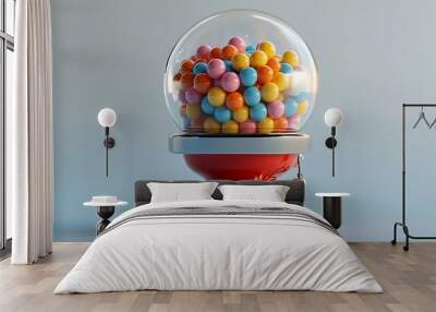 A colorful gumball machine filled with vibrant balls, inviting customers to enjoy sweet treats. Wall mural