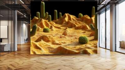 A desert landscape featuring various cacti amidst sandy terrain. Wall mural