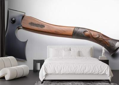 realistic polished axe with a wooden handle and sharp metal blade isolated on a white background generative ai Wall mural