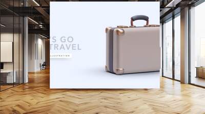 Realistic closed suitcase isolated on light background. Vector illustration Wall mural