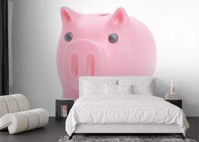 Realistic pink pig with shadow. Piggy bank isolated on white background. Piggy bank with coins, financial savings and banking economy, long-term deposit investment. Vector illustration Wall mural