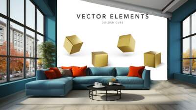 Set of cubes in gold metalic isolated on white background. Square Realistic geometric shapes. Vector illustration. Wall mural