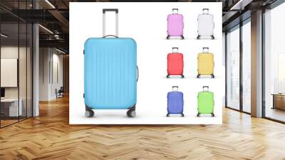 Set of realistic plastic suitcases. Travel bag isolated on white background. Vector Illustration Wall mural