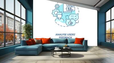 Analyse users feedback concept icon. App marketing tips. After using product emotions telling idea thin line illustration. Vector isolated outline RGB color drawing. Editable stroke Wall mural