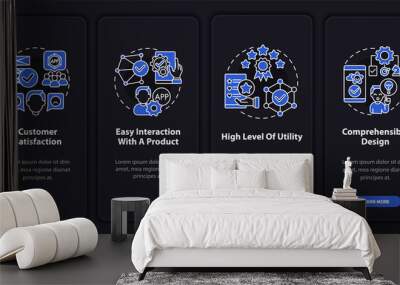 Application usage onboarding mobile app page screen. Comprehensible design walkthrough 4 steps graphic instructions with concepts. UI, UX, GUI vector template with linear night mode illustrations Wall mural