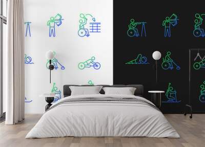 Athletes with disabilities gradient icons set for dark and light mode. People with disability. Thin line contour symbols bundle. Isolated vector outline illustrations collection on black and white Wall mural