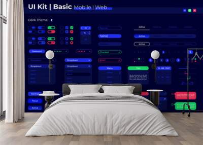 Basic UI elements kit. Dropdown menu. Personal account settings isolated vector icon, bar and dashboard template. Web design widget collection for mobile application with light theme interface Wall mural