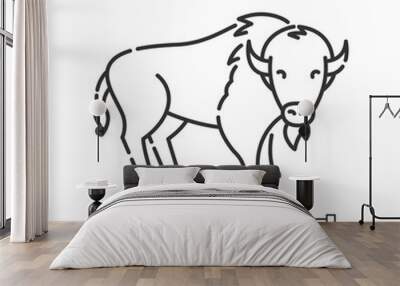 Bison pixel perfect linear icon. North American fauna. Cattle farm, domestic livestock thin line customizable illustration. Contour symbol. Buffalo vector isolated outline drawing. Editable stroke Wall mural