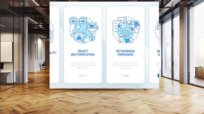 Bring company teams together blue onboarding mobile app screen. Walkthrough 4 steps editable graphic instructions with linear concepts. UI, UX, GUI template. Myriad Pro-Bold, Regular fonts used Wall mural