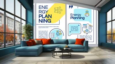 Building energy strategy blue and yellow brochure template. Renewable resources. Leaflet design with linear icons. 4 vector layouts for presentation, annual reports. Questrial, Lato-Regular fonts used Wall mural